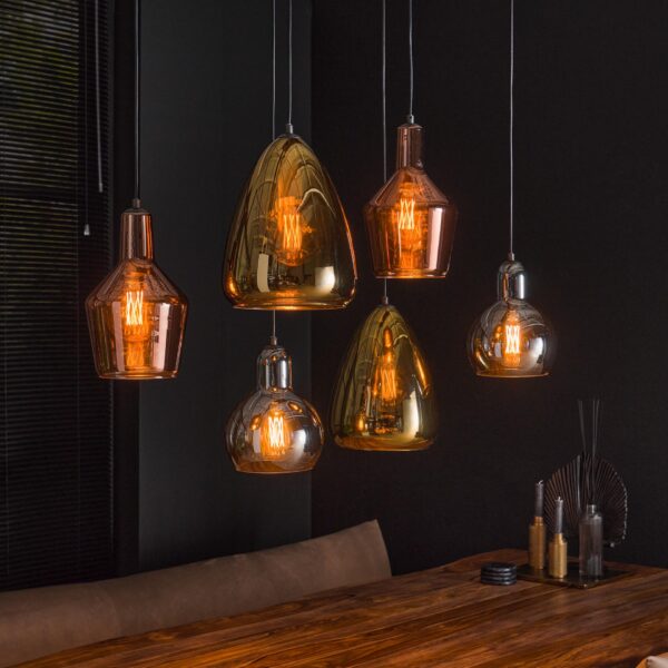Lampe suspendue 3+3 mix glass tricolore / Arctic Noir