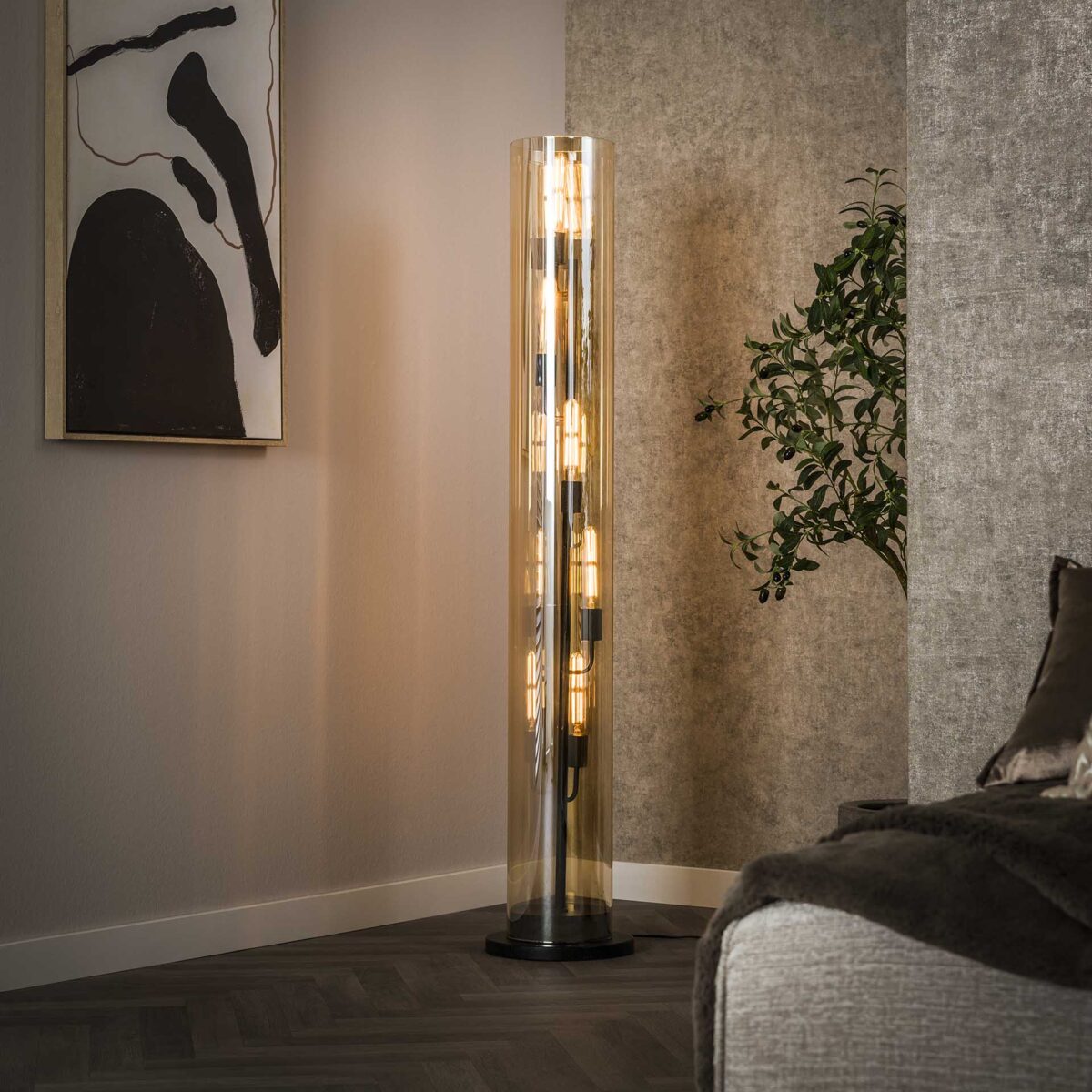 Lampadaire tube 5L verre ambré / noir arctique – Image 1