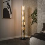 Lampadaire tube 5L verre ambré / noir arctique
