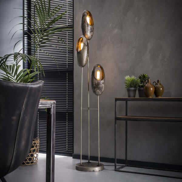 Lampadaire 3x open oog getrapt / Argent antique