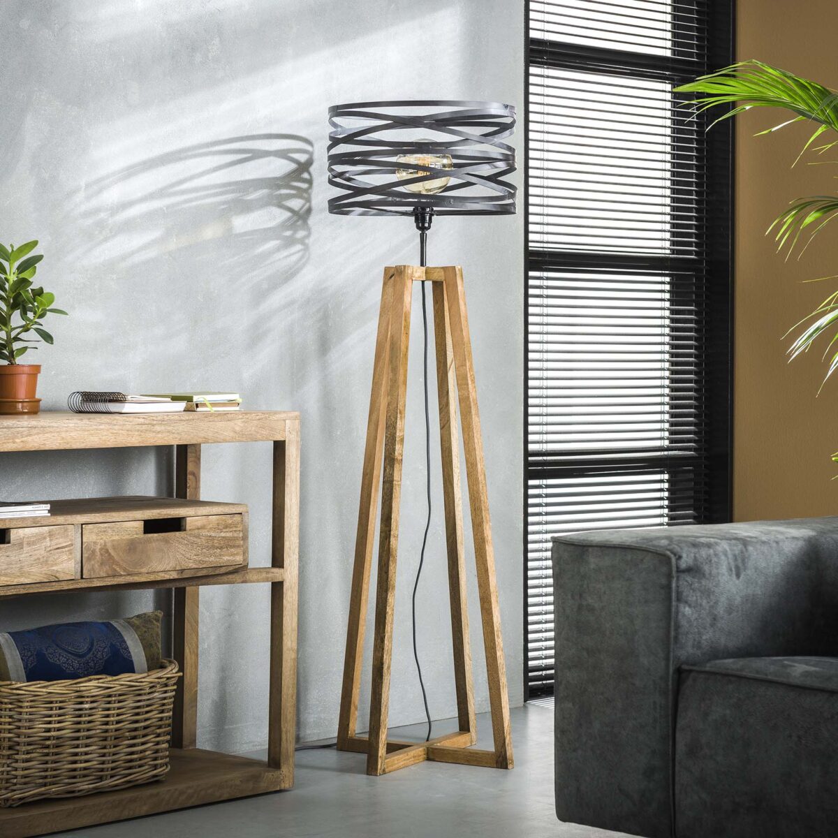 Lampadaire twist houten kruisframe / Gris ardoise – Image 2