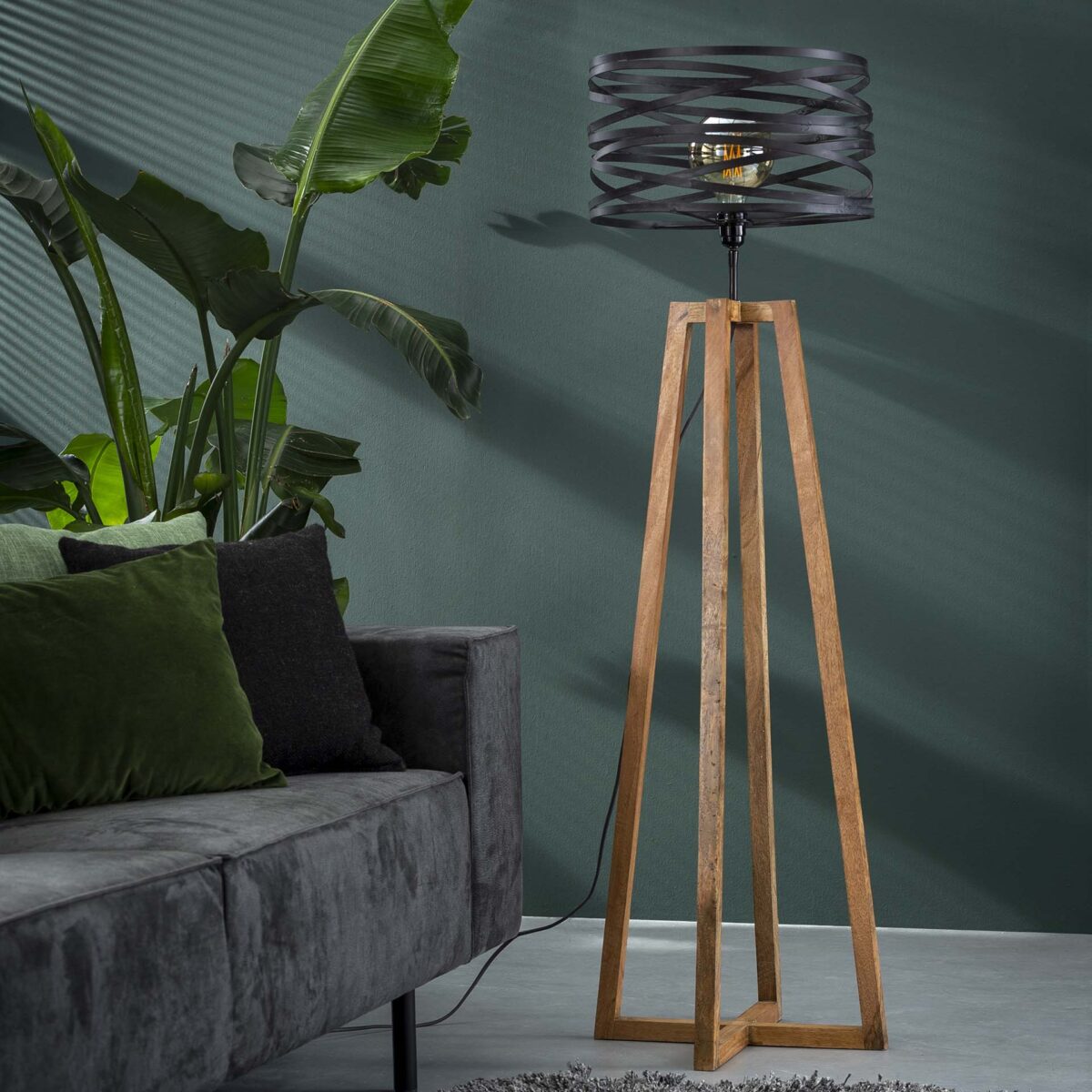 Lampadaire twist houten kruisframe / Gris ardoise – Image 5