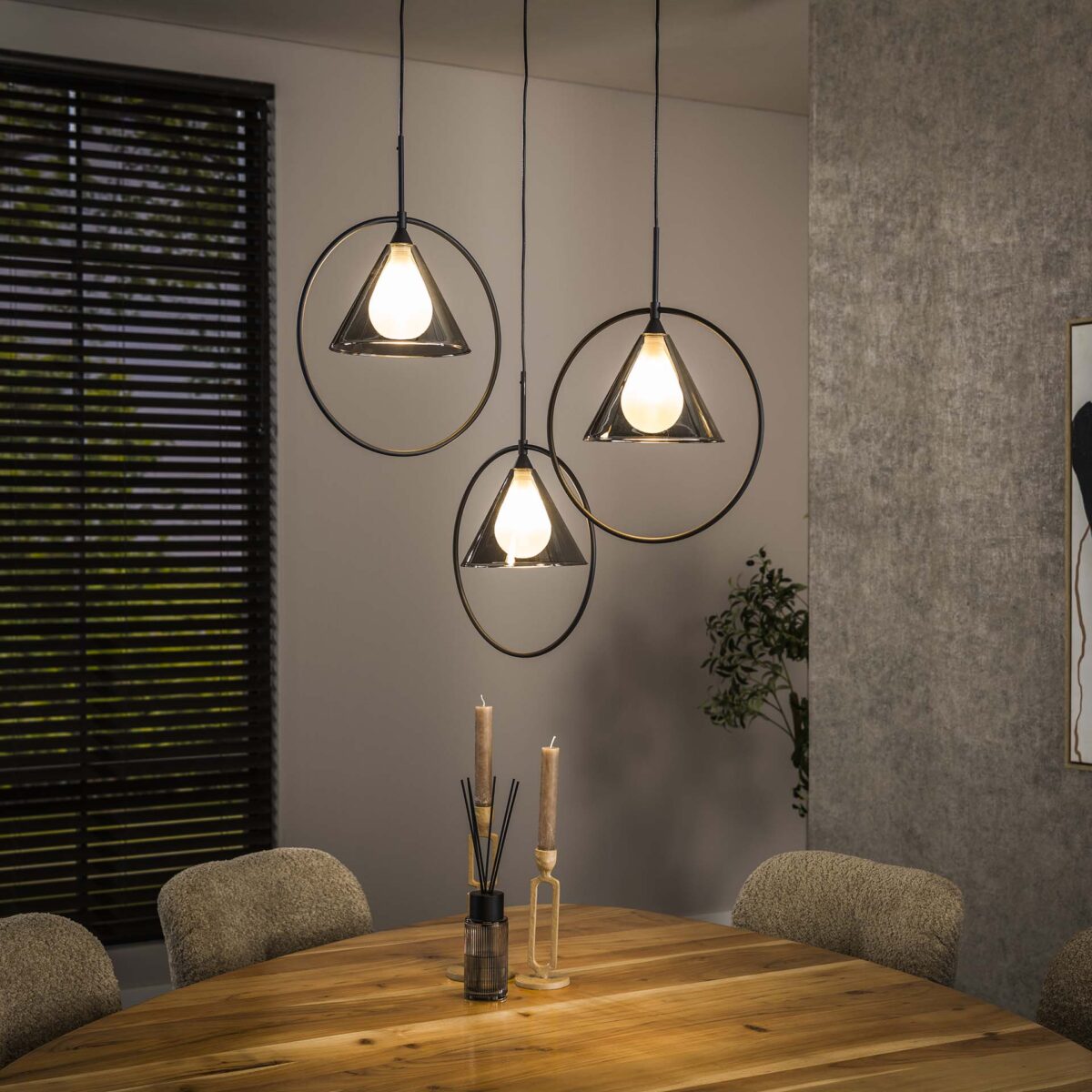 Lampe à suspension 3L anneau à calotte conique (G9) / Verre gris fumé – Image 1
