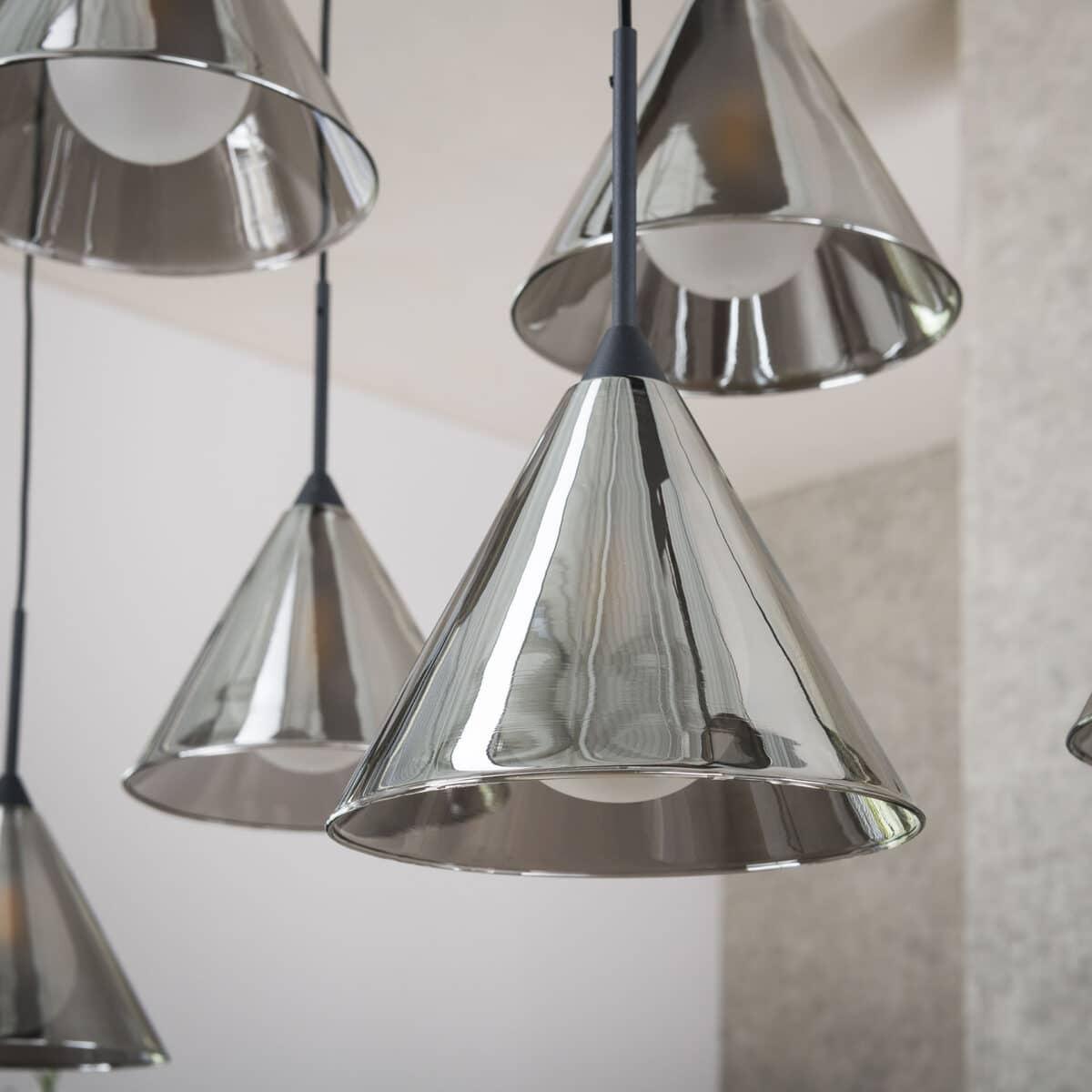 Lampe à suspension 5+4 abat-jour conique verre (G9) / Verre gris fumé – Image 3