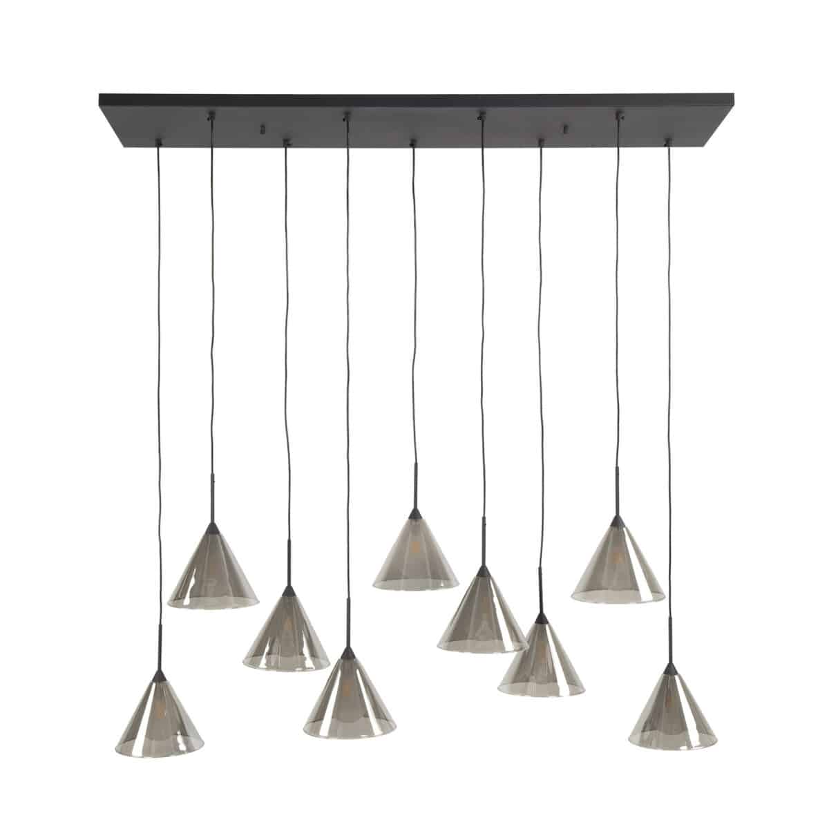 Lampe à suspension 5+4 abat-jour conique verre (G9) / Verre gris fumé – Image 5