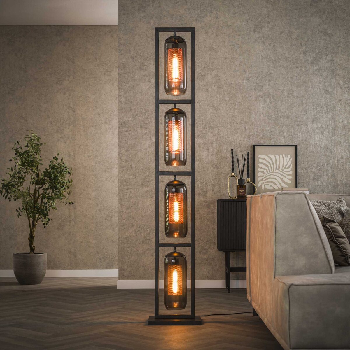 Lampadaire 4L tower smoke glas-geperforeerd staal / Arctic Noir – Image 1