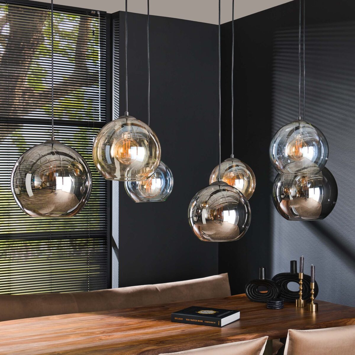 Lampe à suspension 4+3 multi globes XL / Noir Artic – Image 2