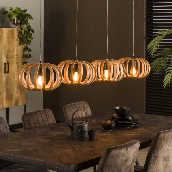 Lampe suspendue 4L stripes / Mangue naturelle solide