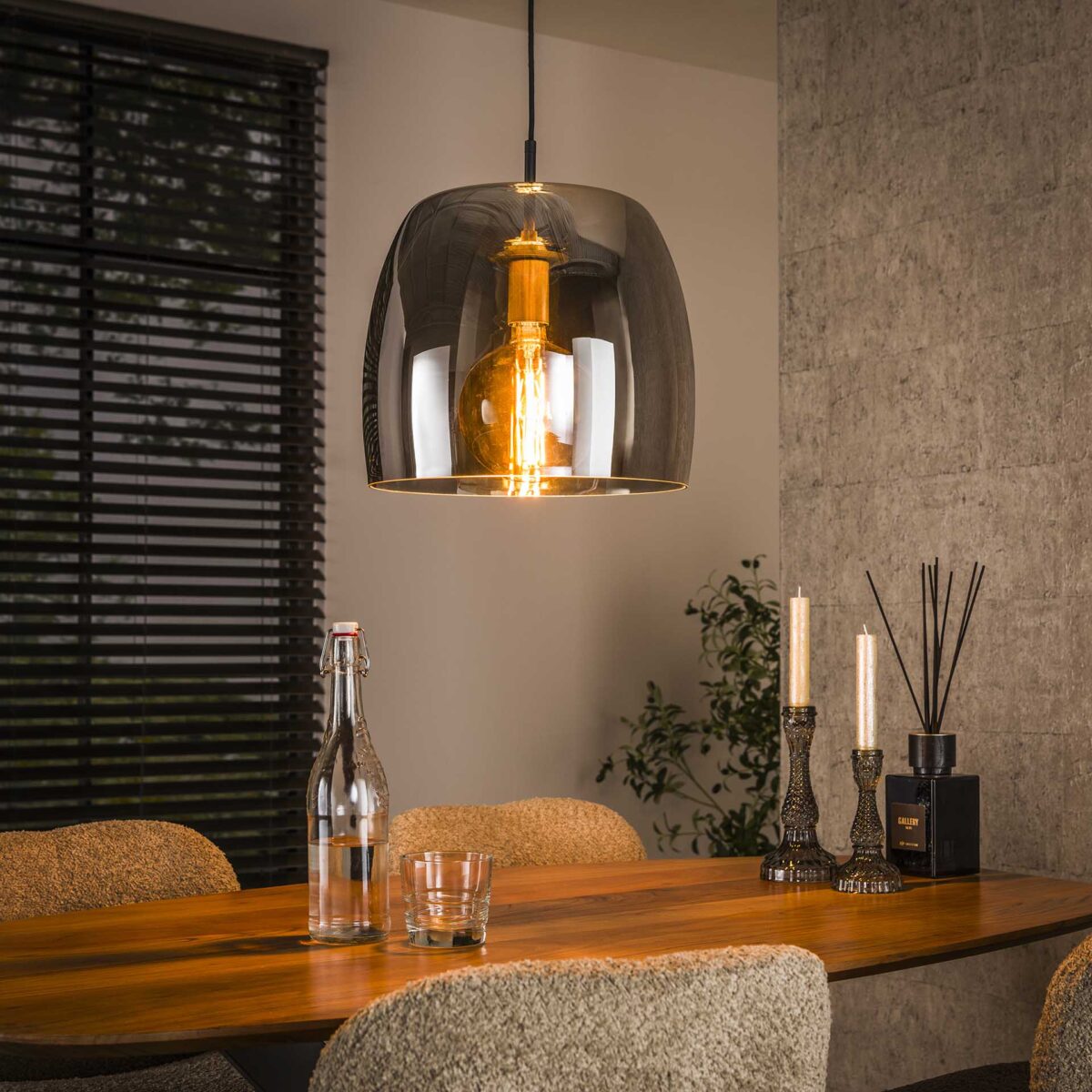 Lampe suspendue 1L drift glass / Verre gris fumé – Image 1