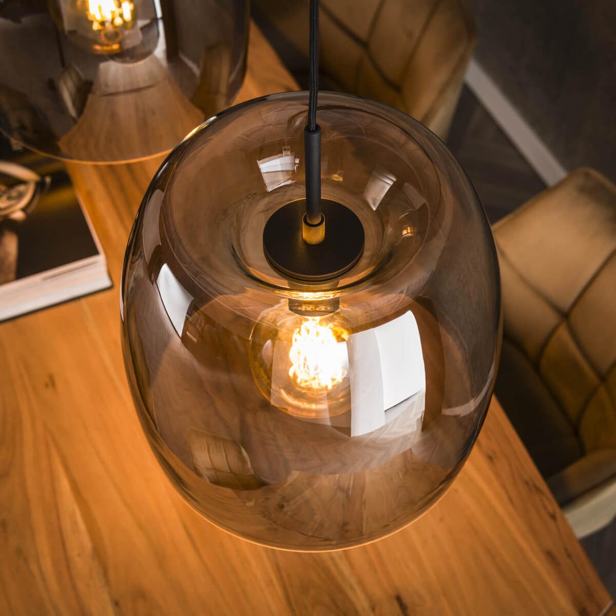 Lampe suspendue 3L drift glass / Verre gris fumé – Image 3