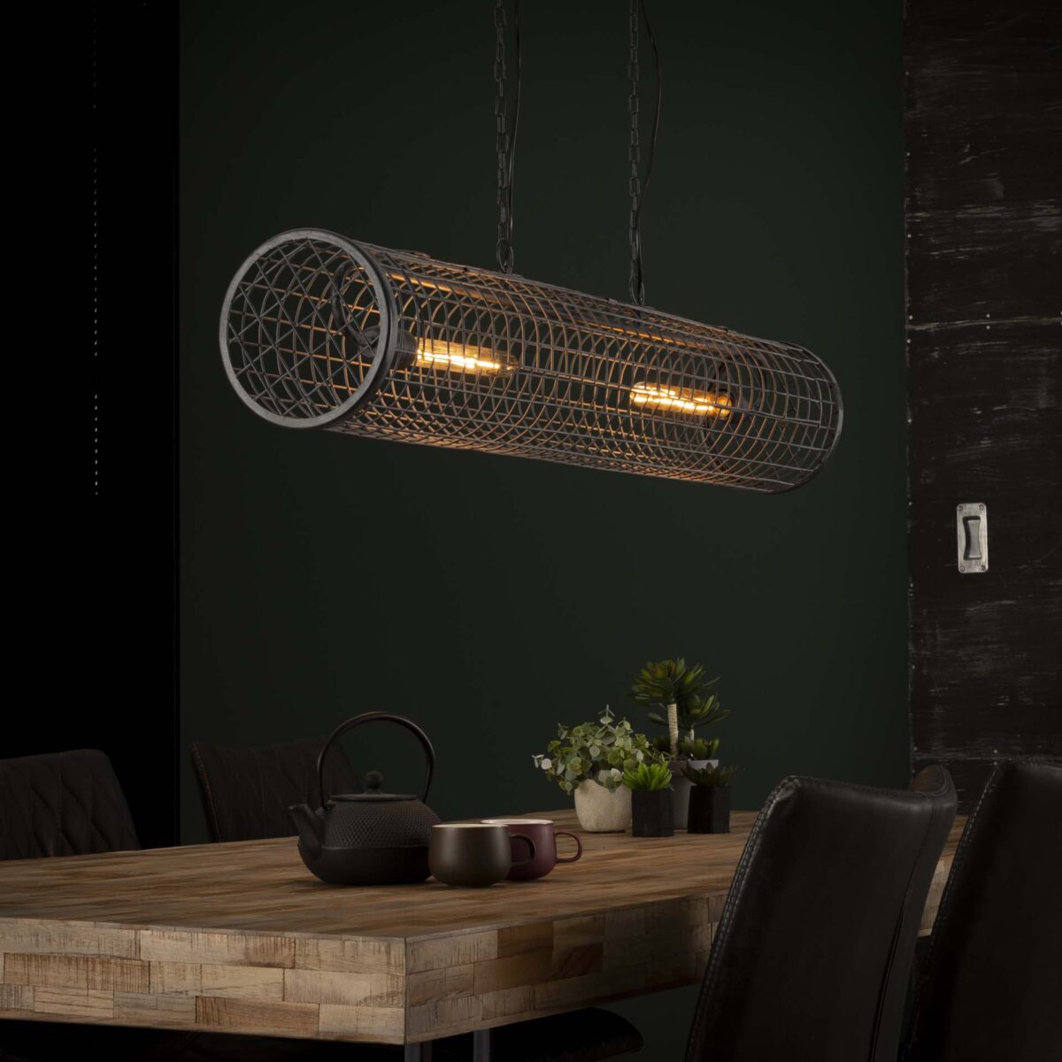 Lampe à suspension D20cm cylindre maille/gris ardoise – Image 1