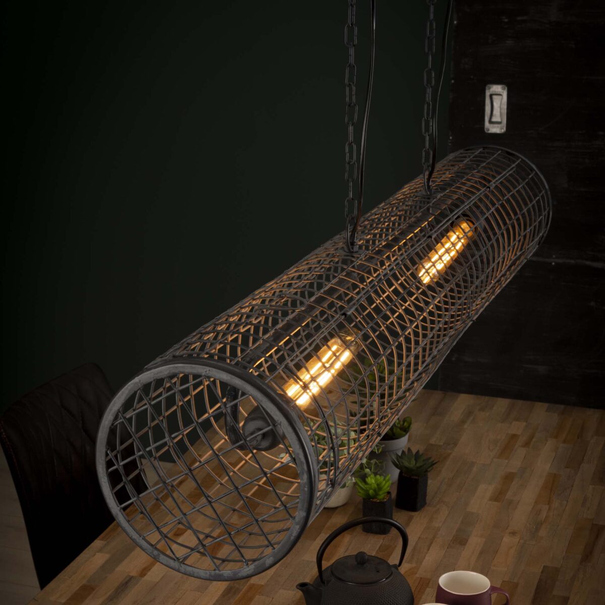 Lampe à suspension D20cm cylindre maille/gris ardoise – Image 5