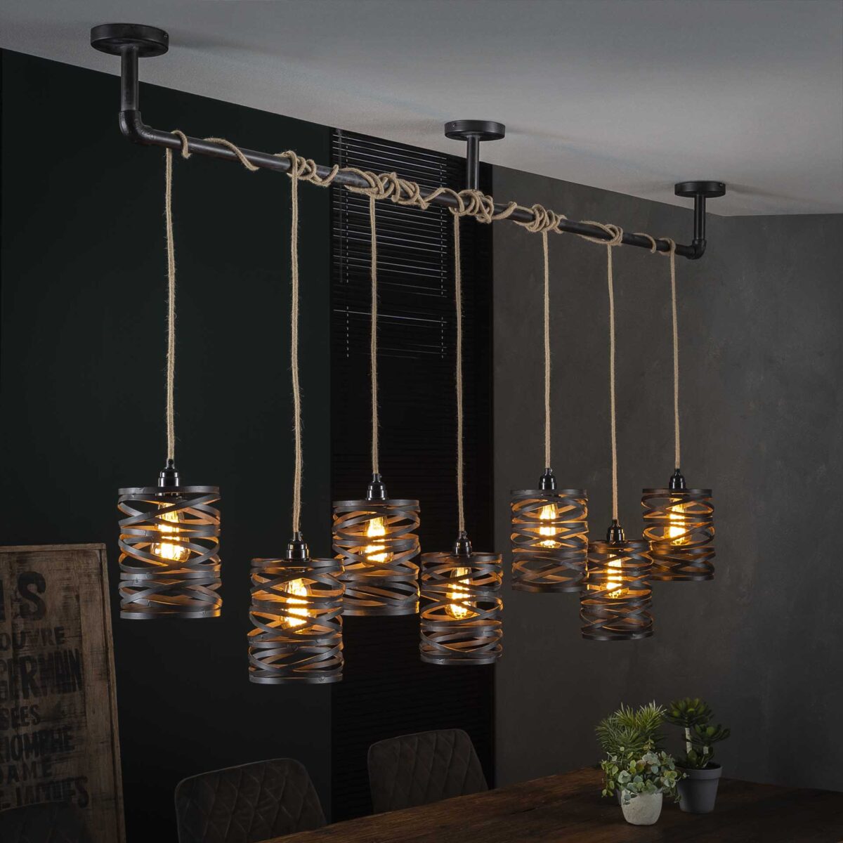 Lampe suspendue 7L twist wikkel XL / Gris ardoise – Image 1
