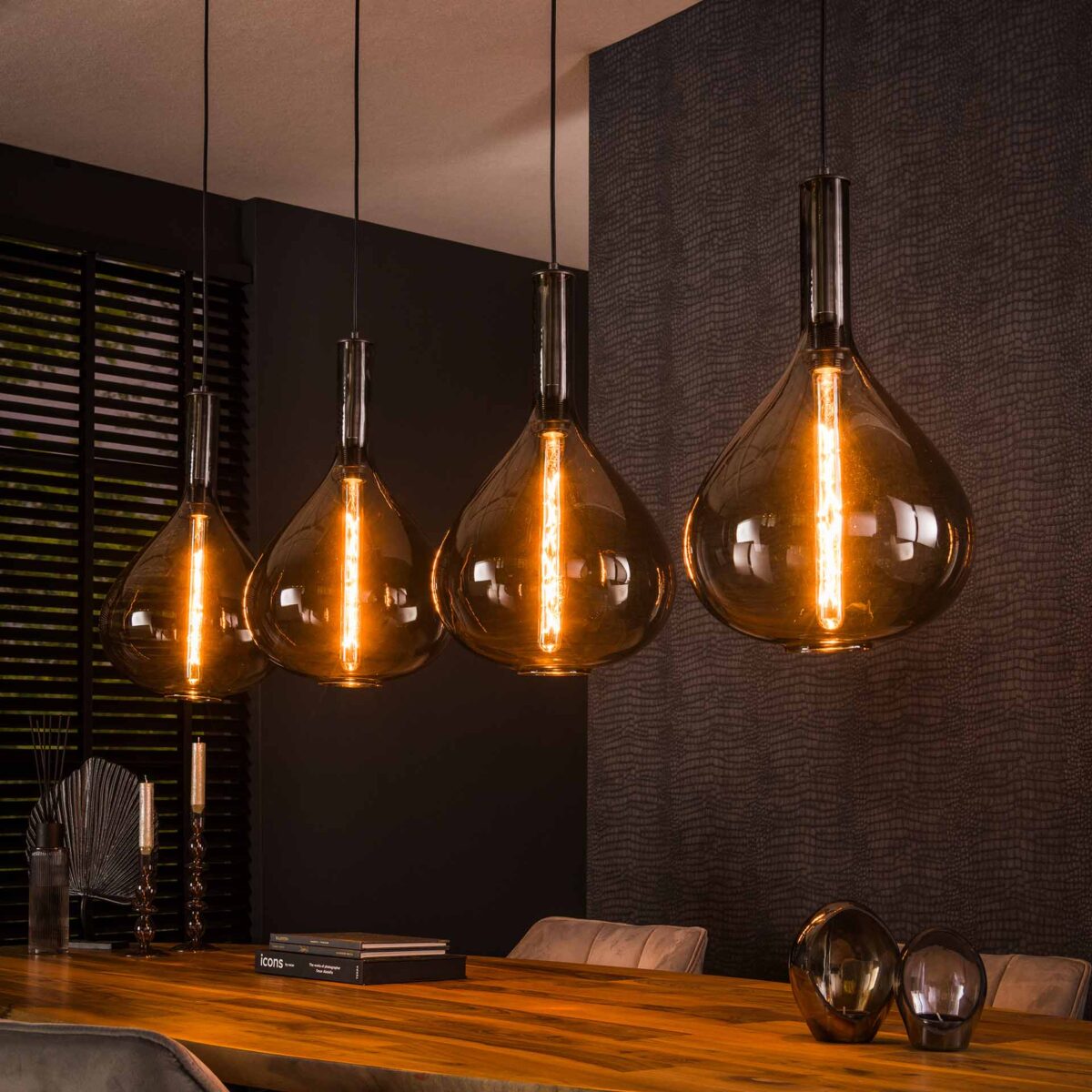 Lampe suspendue 4L drop smoke glass / Arctic Noir – Image 1