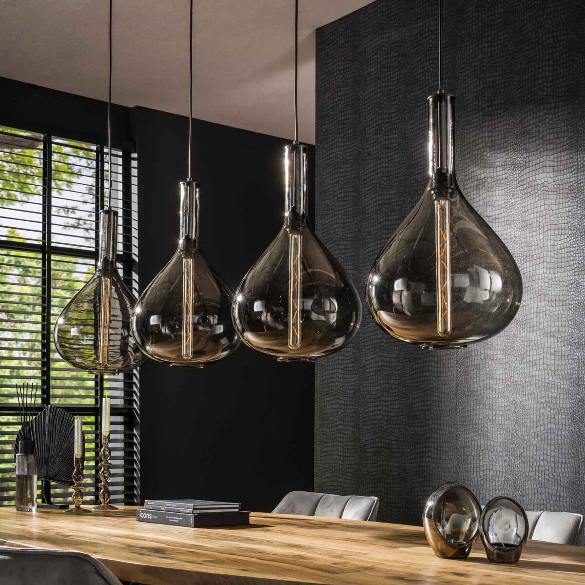 Lampe suspendue 4L drop smoke glass / Arctic Noir – Image 2