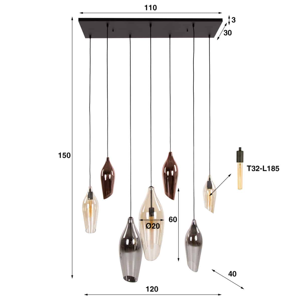 Lampe suspendue 4+3 cocoon mix glass / Noir – Image 5