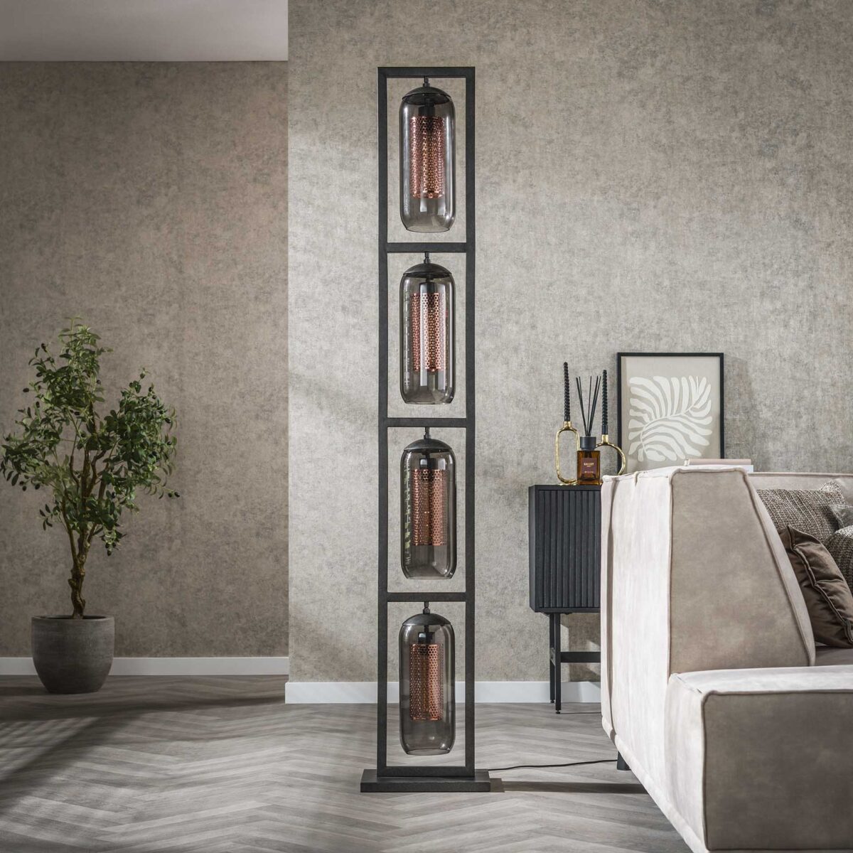 Lampadaire 4L tower smoke glas-geperforeerd staal / Arctic Noir – Image 2