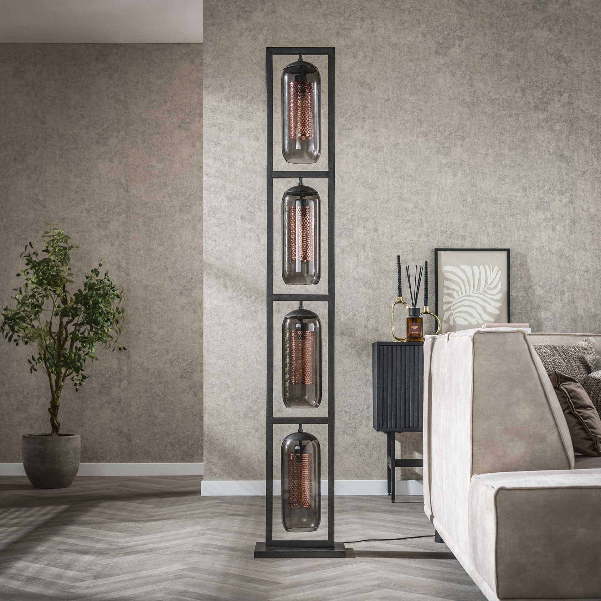 Lampadaire 4L tower smoke glas-geperforeerd staal / Arctic Noir – Image 2