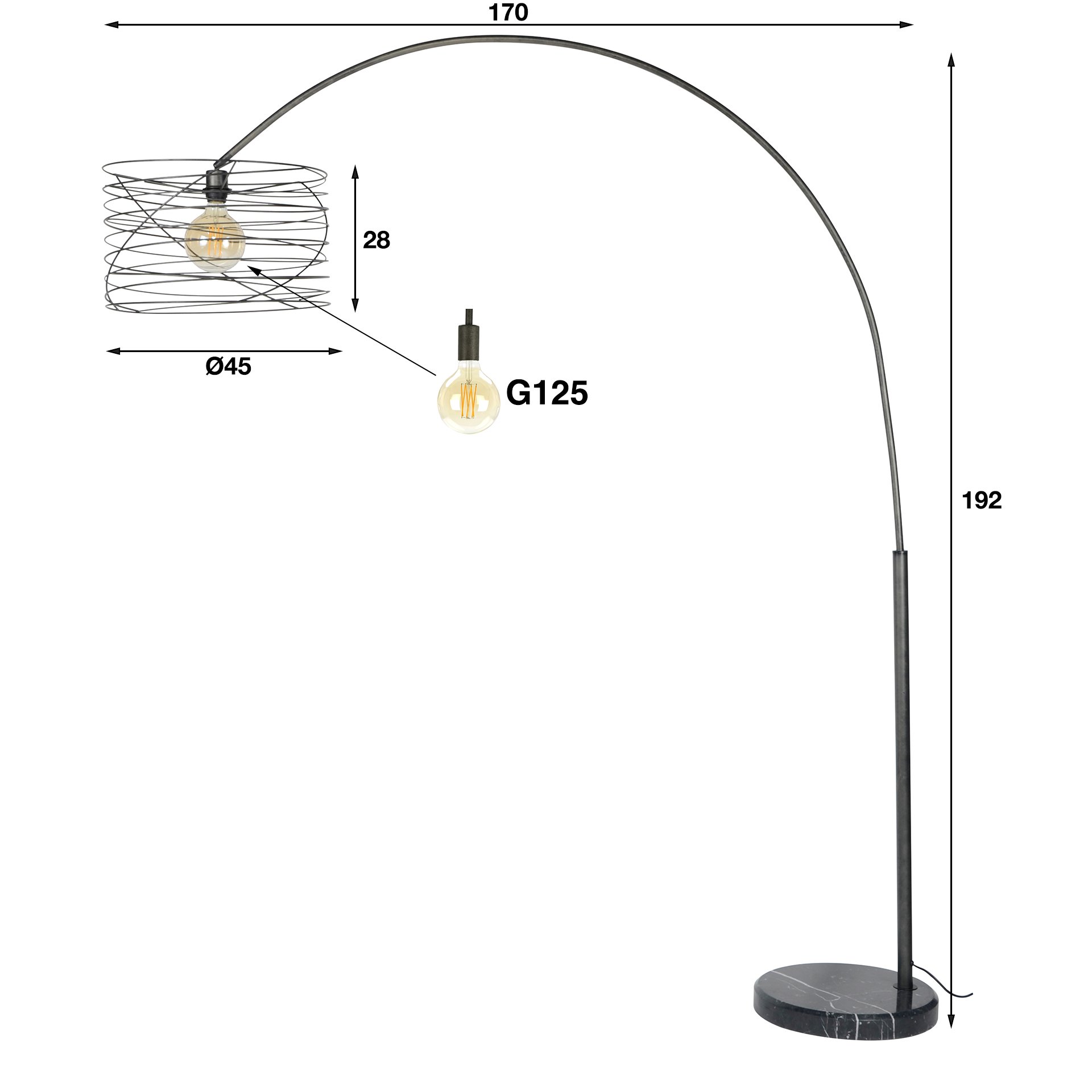 Lampe à arc Ø45 curl / Charbon de bois – Image 4