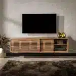Meuble TV 2 Doors Floating Slide / Acacia naturel massif – Image 2