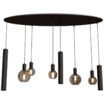 Suspension design 8 lampes – Noir & verre ambré – 140 cm – Image 2