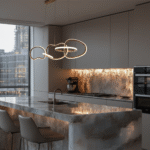 Suspension Aurora – Design 5 anneaux dorés – 120 cm – Image 2
